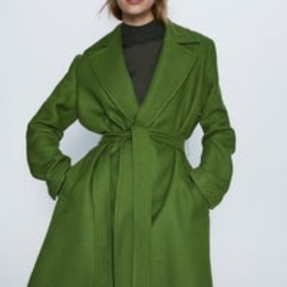 ZARA Belted Green Coat - Picture 3 of 10